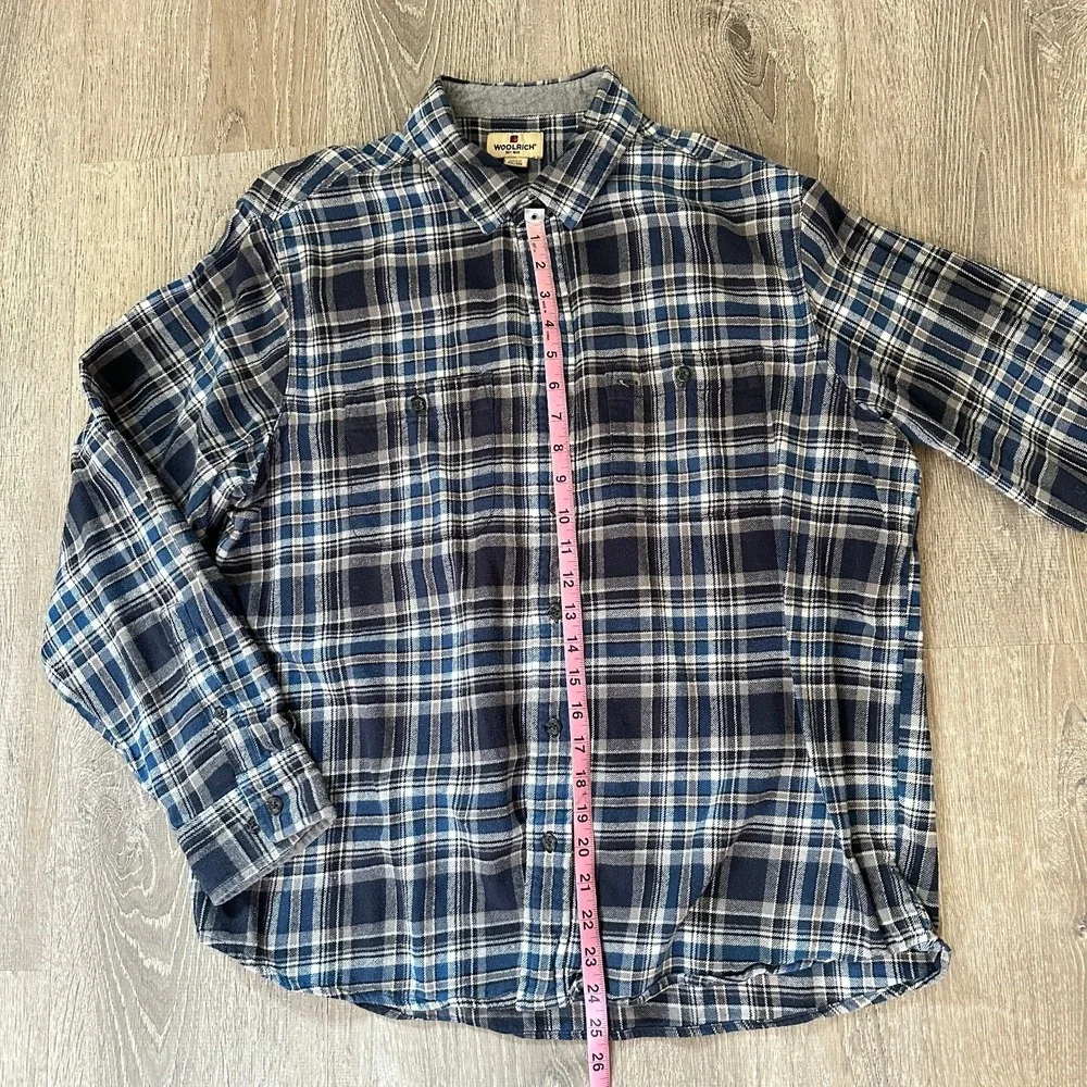 Woolrich‎ Flannel Men's 2XL XXL Blue Plaid Checkered Long Sleeve Button Up Shirt - Picture 6 of 14